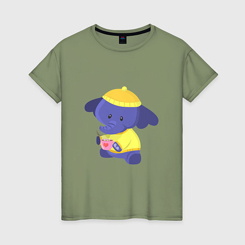 Женская футболка Слоник с кружкой / Авокадо – фото 1