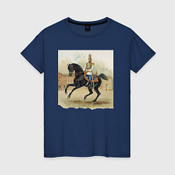 Футболка хлопковая женская Николай II на коне на дворцовой площади, цвет: тёмно-синий