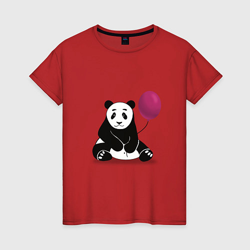 Женская футболка Панда с шариком / Красный – фото 1