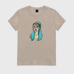 Футболка хлопковая женская Лисса в очках, цвет: миндальный