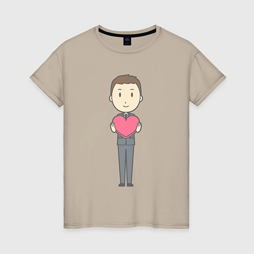 Женская футболка Офисный джентльмен держит сердечко / Миндальный – фото 1