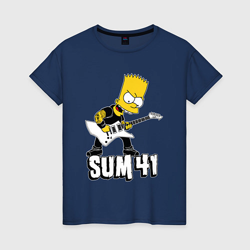 Женская футболка Sum41 Барт Симпсон рокер / Тёмно-синий – фото 1