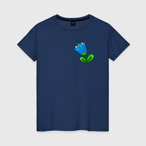 Женская футболка Мультяшный цветок голубой колокольчик / Тёмно-синий – фото 1