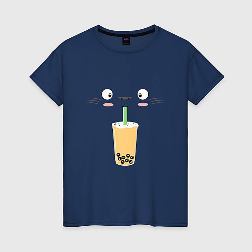 Женская футболка Тоторо с напитком / Тёмно-синий – фото 1