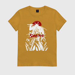 Футболка хлопковая женская Белый самурай перед врагом, цвет: горчичный