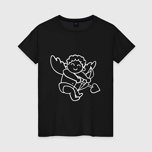 Женская футболка Купидон со стрелой сердцем белые линии / Черный – фото 1