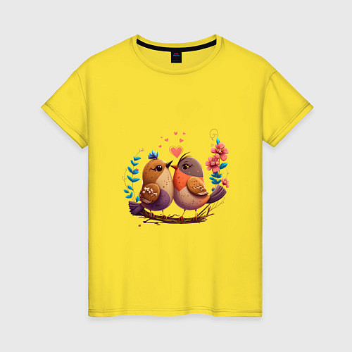 Женская футболка Влюбленные птички арт / Желтый – фото 1