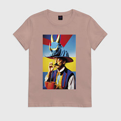 Футболка хлопковая женская Salvador Dali and rhinoceros, цвет: пыльно-розовый