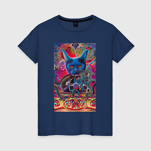 Женская футболка Фантазия котёнка - нейросеть - art / Тёмно-синий – фото 1