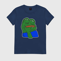 Футболка хлопковая женская Лягушонок Пепе сильно призадумался, цвет: тёмно-синий
