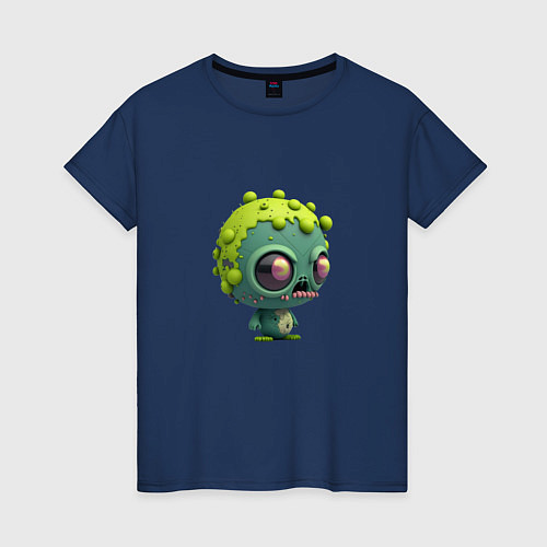Женская футболка Зеленый человечек / Тёмно-синий – фото 1