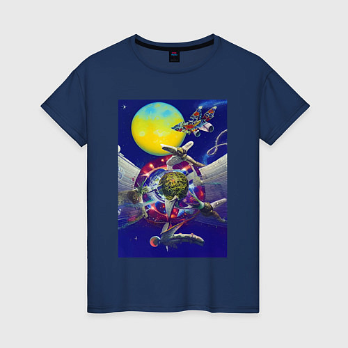 Женская футболка Космос - фантастика - нейросеть / Тёмно-синий – фото 1