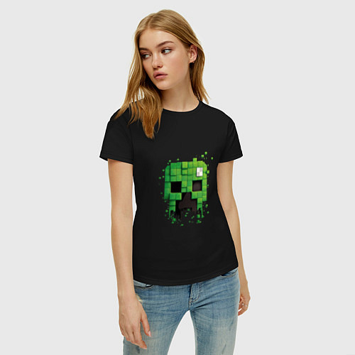 Женская футболка Распадающаяся на пиксели голова криппера / Черный – фото 3