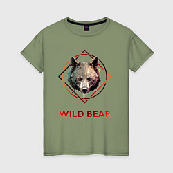 Футболка хлопковая женская Медведь в рамке Wild Bear, цвет: авокадо