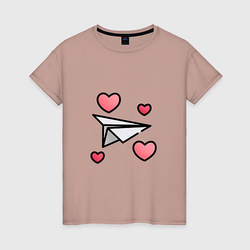 Женская футболка Бумажный самолетик - сердца / Пыльно-розовый – фото 1
