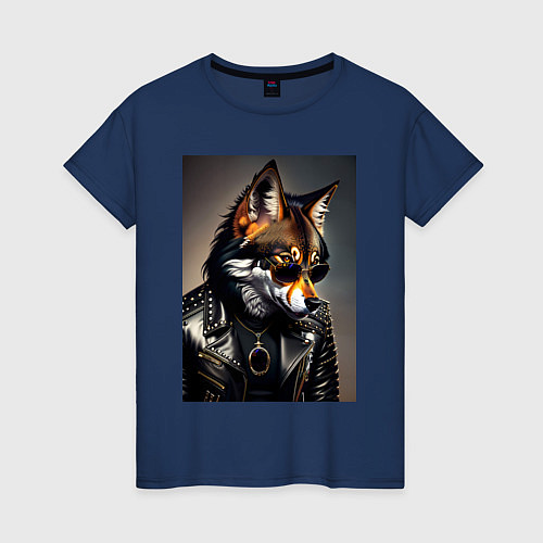 Женская футболка Волк рокер / Тёмно-синий – фото 1