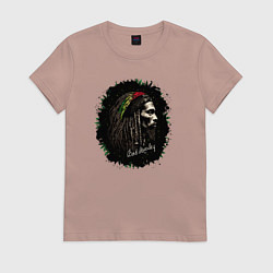 Футболка хлопковая женская Боб Марли с автографом музыканта, цвет: пыльно-розовый