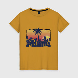 Футболка хлопковая женская Beach of Miami, цвет: горчичный
