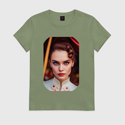Футболка хлопковая женская Нейродевушка - кареглазая брюнетка, цвет: авокадо