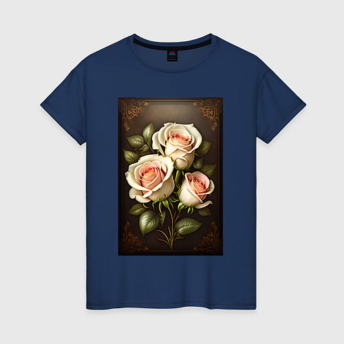 Женская футболка Белые розы / Тёмно-синий – фото 1