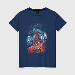 Футболка хлопковая женская Перун славянский бог громовержец, цвет: тёмно-синий