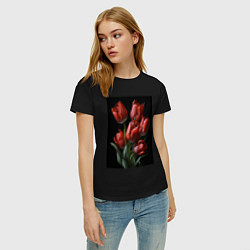 Футболка хлопковая женская Букет тюльпанов, цвет: черный — фото 2