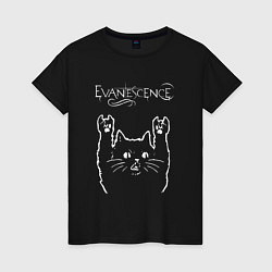 Футболка хлопковая женская Evanescence рок кот, цвет: черный