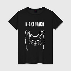 Футболка хлопковая женская Nickelback рок кот, цвет: черный