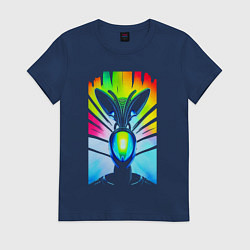 Футболка хлопковая женская Alien - neural network - neon glow, цвет: тёмно-синий