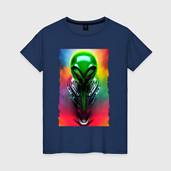 Футболка хлопковая женская Alien - neural network - art - neon glow, цвет: тёмно-синий
