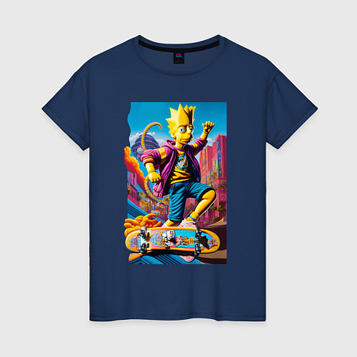 Женская футболка Барт Симпсон скейтбордист - фантазия / Тёмно-синий – фото 1