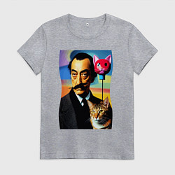 Футболка хлопковая женская Salvador Dali and cat, цвет: меланж