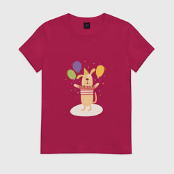 Футболка хлопковая женская Собака с шарами, цвет: маджента