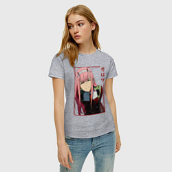 Футболка хлопковая женская Zero Two anime girl, цвет: меланж — фото 2