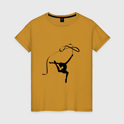 Футболка хлопковая женская Гимнастка с лентой, цвет: горчичный