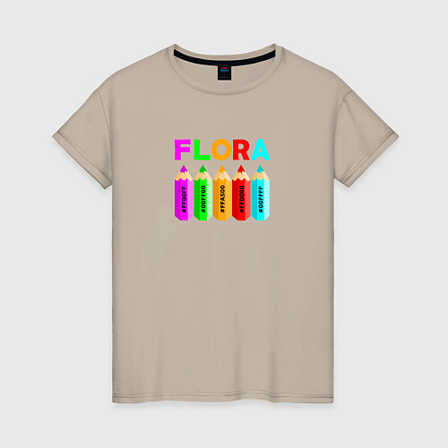 Женская футболка Цвет букв слова флора / Миндальный – фото 1