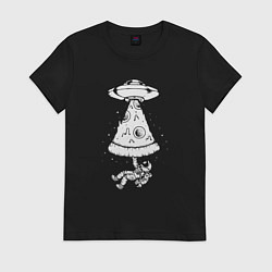 Футболка хлопковая женская Pizza space, цвет: черный