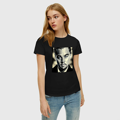 Женская футболка Леонардо Ди Каприо портрет / Черный – фото 3