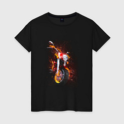 Футболка хлопковая женская Огненный мотоцикл, цвет: черный