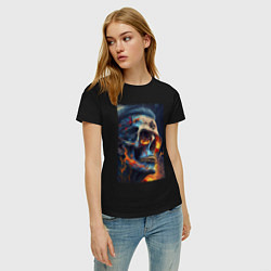 Футболка хлопковая женская Огненный череп, цвет: черный — фото 2