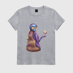 Футболка хлопковая женская Девушка в космосе, цвет: меланж
