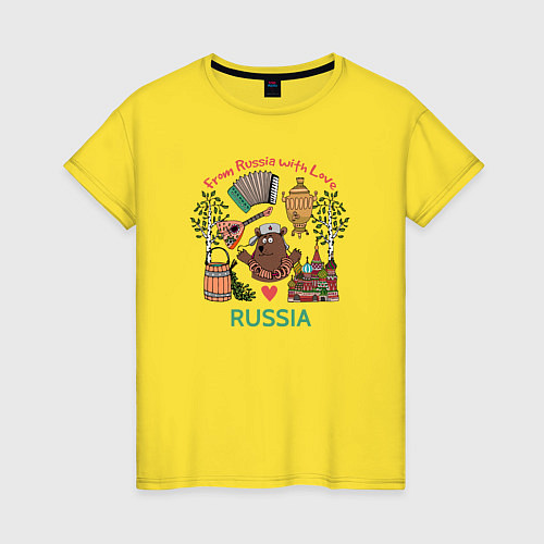 Женская футболка From Russia with love inscription / Желтый – фото 1