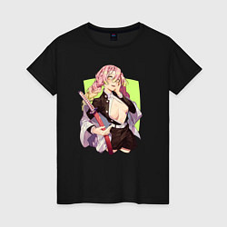 Футболка хлопковая женская Mitsuri Kanroji Demon Slayer, цвет: черный