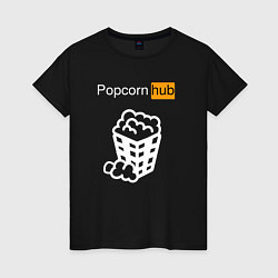 Футболка хлопковая женская Popocorn hub, цвет: черный