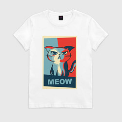 Футболка хлопковая женская Meow obey, цвет: белый