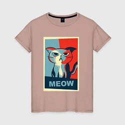 Футболка хлопковая женская Meow obey, цвет: пыльно-розовый