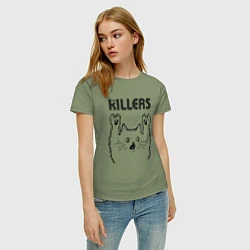 Футболка хлопковая женская The Killers - rock cat, цвет: авокадо — фото 2