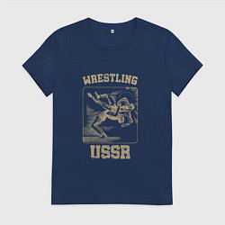 Футболка хлопковая женская Борьба СССР советский спорт, цвет: тёмно-синий