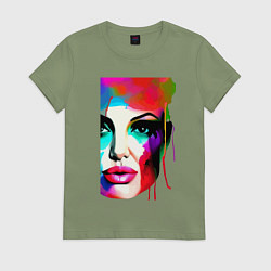 Футболка хлопковая женская Angelina Jolie - watercolor - sketch, цвет: авокадо