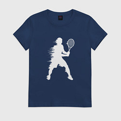 Футболка хлопковая женская Белый силуэт теннисиста, цвет: тёмно-синий